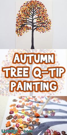 an autumn tree q - tip painting activity for kids