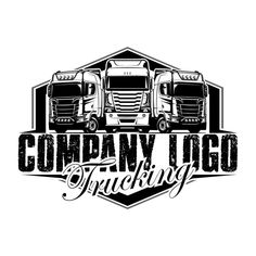 the company logo for trucking, with two trucks in black and white on a white background