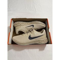 New With Box Without A Lid Mens Size 13 Oatmeal Nike Revolution 6 Nn Running Shoes Dc3728 101 100% Authentic Nike Revolution 6, Lime Green Shorts, Uniqlo Bags, Nike Tennis Dress, Golf Shoes Mens, Swim Shoes, Football Cleats, Gym Shoes, Silver Shoes