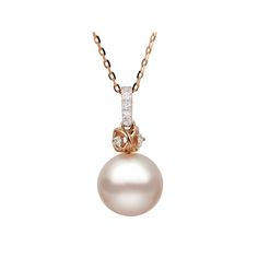 Featuring a series of round-cut diamond accents and a gorgeous pink freshwater cultured pearl, this 10k rose gold necklace is the perfect accessory to help you stand out in a crowd.Click on this JEWELRY & WATCHES GUIDE to learn about fit, styles, materials and more! Pendant size: 18 mm x 9 mm Chain length: adjusts from 16-18 in. Chain type: cable Clasp: lobster claw Metal: 10k rose gold Finish: polished, diamond-cut Packaging: boxedDIAMOND DETAILS Total weight: less than 1/10 ct. Shape: round Setting: paveCULTURED PEARL DETAILS Type: freshwater Pearl size: 8.5 mm - 9 mm Shape: round Color: natural pink Diamond weights are approximate. Diamond total weights may vary between .01 and .08 ct. Some diamonds have fewer than 17 facets. Gemstones may have been treated to enhance their appearance. Elegant Pink Gold Diamond Necklace, Classic Rose Gold Akoya Pearl Necklace, Round Rose Gold Akoya Pearl Jewelry, Rose Gold Akoya Pearl Round Jewelry, Rose Gold Akoya Pearl Jewelry, Round Akoya Pearl Jewelry In Rose Gold, Rose Gold Round Pearl Necklace In Fine Jewelry Style, Classic Rose Gold Round Pearl Necklace, Rose Gold Pearl Necklace In Fine Jewelry Style