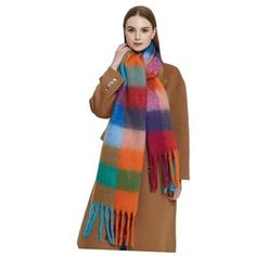 Return Policy Fast Delivery Trusted seller Women Scarf Winter Big Colorful Checked Thick Warm Wrap Scarves Casual Tassel Blanket Scarf Stylish Plaid Design Product Description ⛄Classical Plaid Pattern: The big colorful thick ,long and warm winter scarf is tassel trimmed, perfect soft touching feeling. The colors are timeless and so beautiful for the spring, fall and winter. Classical plaid pattern will be never out of date. ⛄Chunky Scarf - 100% Polyester material with cashmere feeling, soft and fashionable, thickened and warm.It will provides you enough warmth in the cold winter! ⛄Fashionable Plaid Scarf - Colorful plaid, bright colors, fashionable and beautiful.Whether in the office, shopping, skiing, winter walks, dog walks, fashion parties,attending a tea party.Wearing this rainbow scar Trench Coat Dress, Winter Typ, Drape Maxi Dress, Polyester Scarf, Tassel Scarf, Cashmere Shawl, Shawl Scarf, Midi Dress Casual, Pleated Midi Dress