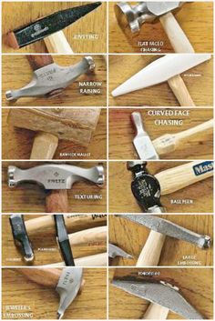 many different types of hammers are shown in this image, with the names on them