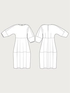 the front and back views of a white dress with short sleeves, on a gray background