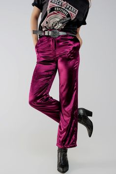 Straight leg velvet pants in purple Szua Store Purple Velvet Pants Outfit, Purple Satin Pants Outfit, Purple Velvet Pants, Velvet Pants Outfit, Lounge Fashion, Mens Lightweight Jacket, Polyester Pants, Trouser Pants Women, Medium Purple