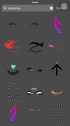 an iphone screen with various makeup and eyeliners on it, including the letter e