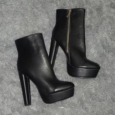 6 Inch Platform Heeled Bootie. Gold Zipper. Never Worn Chic Ankle-high Platform Boots With 4-inch Heel, Trendy Boots With 4-inch Heel For Night Out, Formal Black Platform Boots With Zipper Closure, Chic High Heel Platform Booties, Black Platform Boots With Stacked Heel For Night Out, High Heel Boots With Zipper Closure For Night Out, Edgy Heeled Boots With Stacked Heel For Night Out, Black Platform Boots With Zipper For Night Out, Chic Platform Boots With 4-inch Heel For Fall