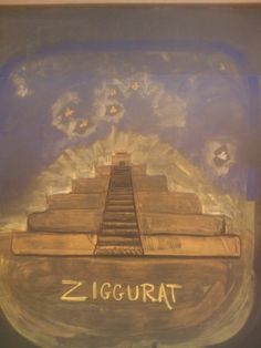 a painting with the word ziggurrat written on it