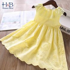 Mqtime Summer Girls Dress NEW Hollow Embroidered Fying Sleeves Princess Party Dress Fashion Baby Kids Girls Clothing Denim Baby, Clothing Cute, Summer Fashion Dresses, Childrens Dress, Girls Dresses Summer, Embroidery Dress, Little Dresses, Summer Cotton, Casual Girl