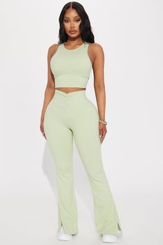 Available In Sage And Taupe. Super Soft Active Pant Mid Rise Ruched Waistband Flare Pant Pair with "Pilates Girl Active Top" 75% Nylon 25% Spandex Imported | Pilates Girl Active Flare Pant in Sage size XS by Fashion Nova Pilates Girl, Uni Outfits, Active Top, Chill Fits, Flare Pant, Service Women, Free Dresses, Activewear Sets, Swaggy Outfits