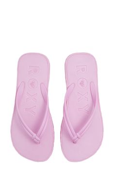 A logo-patterned footbed elevates the style of a classic flip-flop that's ideal for the beach and beyond. Synthetic upper and sole Imported Logo Pattern, Roxy, Glow Up?, Flip Flops, Lilac, Chiffon, Nordstrom, ? Logo, Pattern