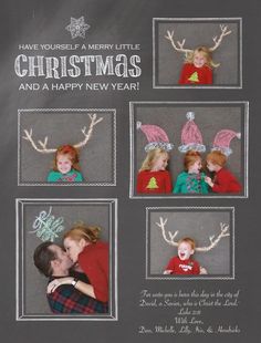 a christmas card with three pictures of children