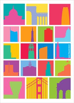 an image of colorful city skylines in squares