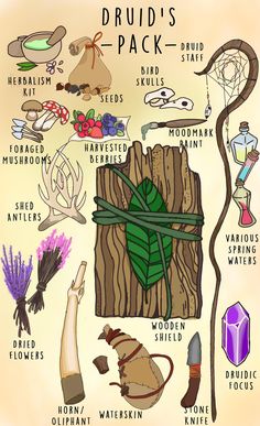 https://www.facebook.com/576766622991029/photos/a.577361309598227/579866569347701/ Druid Symbols Dnd, Dnd Druid Cosplay, Druid Equipment, D And D Character Design, Druid Clothing Dnd, Druid Items 5e, Druid Dnd Aesthetic, Dnd Packs, Druidic Focus