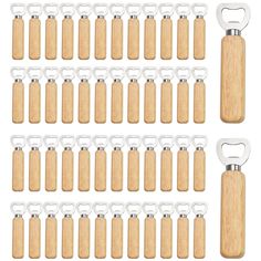 wooden bottle openers with metal handles and clippings, set of 20 pieces