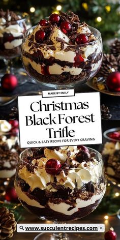 Traditional German Black Forest Cake, Christmas Black Forest Trifle, Almond Joy Trifle, Trifle For Two, Gluten Free Chocolate Trifle, Dairy Free Trifle Desserts, Chocolate Cherry Trifle Desserts, Christmas Elegant Desserts, Christmas Whipped Cream