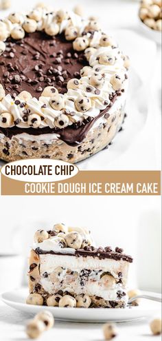 chocolate chip cookie dough ice cream cake with oreo cookies on the top and bottom