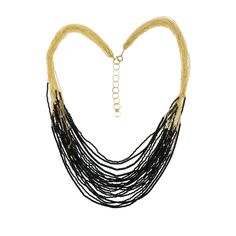 Lush life! 18 strands of tiny black spinels are embellished by a gold-filled cable chain to create an adjustable necklace that stops traffic.Full length, 20-... Bohemian Yellow Gold Jewelry With Beaded Chain, Double Strand Yellow Gold Jewelry With Beads, Multi-strand Gold Beads Jewelry Gift, Yellow Gold Double Strand Jewelry With Gold Beads, Bohemian Yellow Gold Beaded Chain Jewelry, Elegant Gold Necklaces With Black Beads, Elegant Gold Necklace With Black Beads, Elegant Black Jewelry With Gold Beads, Elegant Double Strand Gold Beads