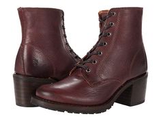 Frye Sabrina 6G Lace Up - Women's Lace-up Boots : Burgundy Waxed Veg Tan : This traditional work boot receives a stylish update. Leather upper is thick enough to survive the factory floor, and is carefully dyed to a muted finish. Smooth leather lining. Cushioned leather footbed. Rugged, durable rubber outsole. Measurements: Heel Height: 2 1 4 in Weight: 1 lb 6 oz Circumference: 10 3 4 in Shaft: 5 1 2 in Platform Height: 1 2 in Product measurements were taken using size 8, width B - Medium. Pleas Rugged Lace-up Boots With Stitched Sole For Fall, Lace-up Boots In Oiled Leather With Reinforced Heel, Fall Lace-up Boots With Rubber Sole And Snip Toe, Fall Work Boots With Leather Footbed And Plain Toe, Fall Plain Toe Work Boots With Leather Footbed, Fall Moto Boots In Oiled Leather, Fall Moto Boots With Oiled Leather, Rugged Fall Lace-up Boots With Stitched Sole, Oiled Leather Moto Boots With Leather Sole For Fall