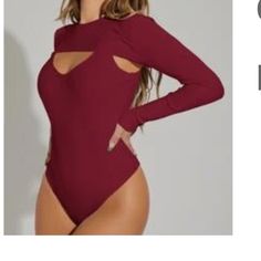 Maroon Bodysuit Never Worn Trendy Red Long Sleeve Bodysuit, Red Long Sleeve Bodysuit For Night Out, Red Long Sleeve Bodysuit For Spring, Chic Red Bodysuit For Date Night, Trendy Red Stretch Bodysuit, Casual Red Bodysuit For Night Out, Red Casual Bodysuit For Night Out, Red Bodysuit For Date Night, Chic Red Bodysuit For Spring