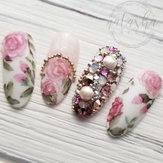 Victorian Nails, Blue Coffin Nails, Vintage Nails, Nails 3d, Nail Candy, Nail Art Inspo, Ugly Duckling, Nails 2021, Flower Nail