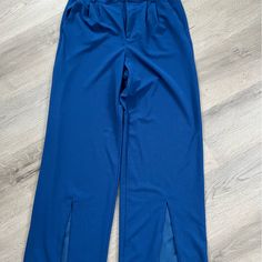 Never Worn! Women’s Royal Blue Dress Pants. Size 1 Casual Party Bottoms With Side Slits, Casual Party Bottoms With Split Hem, Casual Split Hem Bottoms For Party, Blue Wide Leg Pants For Night Out In Spring, Blue Pants With Pockets For Night Out, Blue High Waist Wide Leg Pants For Party, Blue High Waist Wide Leg Party Pants, Blue Party Pants With Pockets, Blue Wide Leg Pants For Party