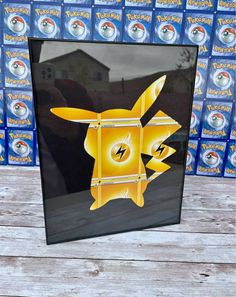 the pokemon pikachu logo is reflected in a window