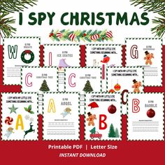 i spy christmas printable letter and number worksheet for kids to practice the alphabet