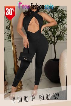 Black Sexy Solid Hollowed Out Split Joint Backless Asymmetrical Regular Jumpsuits Slim Jumpsuit, Elegant Attire, Fuchsia Color, Black Jumpsuit, Olivia Mark, Short Sets, Jumpsuits For Women, Jumpsuit Romper, Split