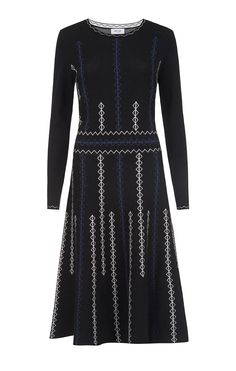 Berenson - Sweater Knit Jacquard Dress - Product Image Paneled Skirt, Jacquard Sweater, Blue Crew, Faux Leather Belts, Jacquard Dress, True Blue, Crepe Dress, Fall Collections, Getting Cozy