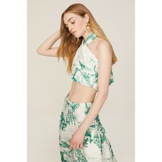 Green printed linen (100% Linen). Top. Halter neck. Sleeveless. Tie closure. 7" from shoulder to hemline. Imported. Top Halter, Rent The Runway, Closet Designs, Green Print, Printed Linen, Linen Top, Halter Neck, Two Piece Skirt Set, Green