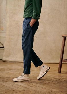 Young Trousers - Blue Tweed - Wool - Octobre Éditions Country Club Mens Fashion, Mens Jeans Outfit, Pants Outfit Men, Smart Casual Men