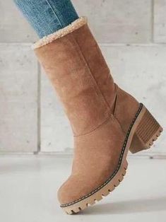 Sku CY-!5938 Material Cotton-blend , Suede Style Chunky Shoes Feature Solid , Chunky Occasion Going out , Casual Heels Height High (5cm-8cm) Seasons Winter Type Boots Color BLACK,CAMEL,GREEN,GRAY,ORANGE Size 35,36,37,38,39,40,41,42,43 Size chart: Please consult the size chart we provide for this item's measurements to help you decide which size to buy.