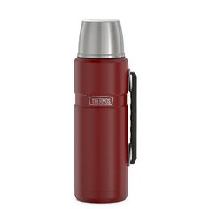 thermos stainless steel insulated food container with lid and handle in red color