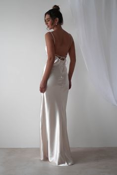 Celinee Satin Maxi Gown | Pearl/Champagne Champagne Maxi Dress, Oh Hello Clothing, Halter Backless Dress, Prom Dresses Yellow, Silk Wedding Dress, Elegant Maxi Dress, Prom Dress Inspiration, Maxi Gown, Just Style