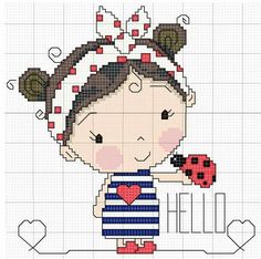 Stitch Doll, Cross Stitch Borders, Cross Stitch Baby, Cross Stitch Cards, Diy Cross Stitch, Crochet Cross, Embroidery Patterns Free