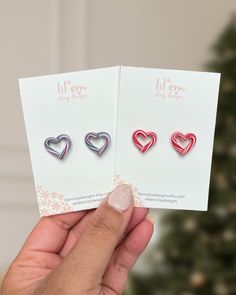 These earrings are handmade and may contain slight imperfections Candy Cane Heart, Polymer Clay Stud Earrings, Clay Stuff, Jingle All The Way, Earrings Red, Holiday Jewelry, Christmas Candy Cane, Christmas Candy