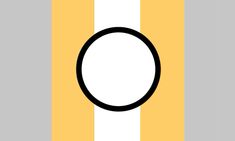 a black and white circle sitting on top of a yellow and gray striped wallpaper