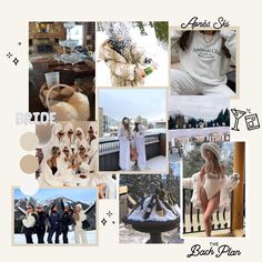 the collage shows photos of people dressed in white