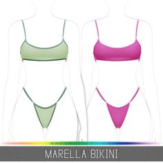 two women's swimsuits are shown in different colors