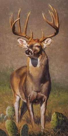 a painting of a deer with antlers on it's head