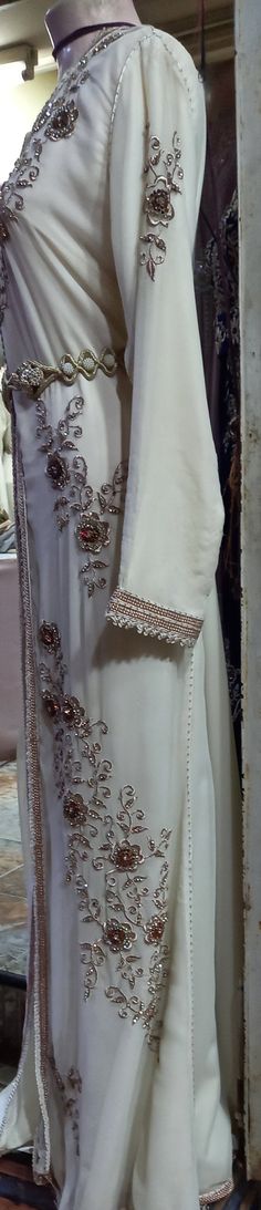 This isin stock and ready to ship. This is the last one available. Stunning cream chiffon wedding dress with rose gold embroidery and red jewels. You can choose any belt from our listings. This is a ready made kaftan ready to ship. A deposit only is required for our custom made and fresh press orders. We only require a 50% deposit to make your chosen order, but etsy do not have a deposit option, so once you have made full payment on etsy we will then refund 50% of this. Once your order is comple Velvet Kaftan, Kaftan Wedding, Red Jewel, Chiffon Wedding Dress, Beautiful Inside And Out, Gold Embroidery, Wedding Bridesmaid, Kaftan Dress, Wedding Bridesmaids