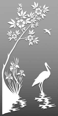 the silhouettes of birds and flowers are shown in this paper cutout style image