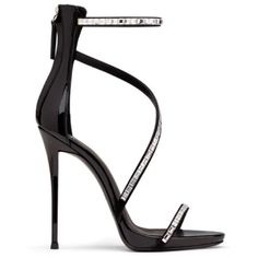 Elevate Your Style With These Stunning Black Patent Leather Heels From The Giuseppe Zanotti Collection. Featuring Crystal Embellishments, These Strappy Shoes Are Perfect For Any Formal Occasion. With A Us Shoe Size Of 7.5, European 38 They Are Designed For Women Who Want To Make A Fashion Statement. The Upper Material Is Made Of High-Quality Patent Leather, Which Adds A Touch Of Elegance To The Overall Design. These Heels Are Perfect For Those Who Want To Add A Touch Of Sophistication To Their W Embellished Patent Leather High Heels, Elegant Embellished Sandals In Patent Leather, Embellished Patent Leather Ankle Strap Heels, Embellished Ankle Strap Patent Leather Heels, Glamorous Patent Leather Cocktail Heels, Formal Patent Leather Heels With Rhinestones, Luxury High Heel Heels With Rhinestones, Chic Heels With Rhinestones For Dinner, Luxury High Heels With Rhinestones