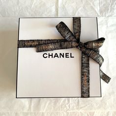 Chanel Gift Box (8.75” X 5.5” X 3”) With Original Ribbon Paper Chanel Gifts, Chanel Eyeshadow, Ribbon Paper, Chanel Reissue, Jennie Chanel, Chanel Fragrance, Empty Perfume Bottles, Gift Box With Ribbon, Chanel White