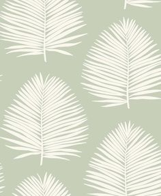 a green and white wallpaper with palm leaves