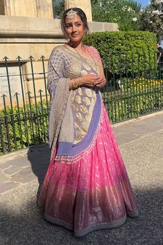 Pink lehenga featuring chevron pattern all over with ruched detailing. Paired with a zardozi detailed blouse and a bandhani dupatta. - Aza Fashions Transitional Season Gota Work Lehenga, Cape Lehenga, Soha Ali Khan, Kurta Lehenga, Bandhani Dupatta, Athiya Shetty, Lehenga Pattern, Radhika Madan, Rhea Kapoor