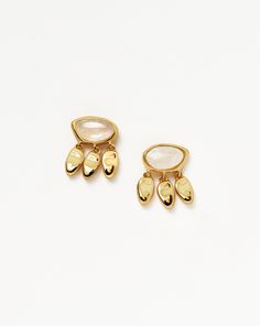 Molten Gemstone Charm Stud Earrings | 18ct Gold Plated Vermeil/Rainbow Moonstone Earrings