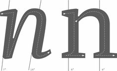 the letter n is made up of stitched lines and has an arrow on it