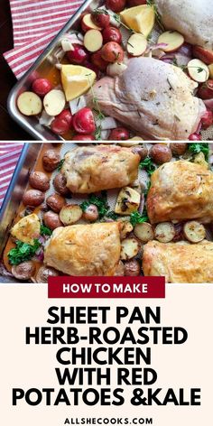 sheet pan herb roasted chicken with red potatoes and kale is the perfect side dish