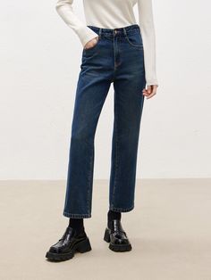 MO&Co.Women High Waist Ankle Jeans with Straight Features : - Straight leg, ankle length- High waisted- Button and zip closure Code: MBB4JENT19The back length of size M is 92.5cm MATERIALS & CARE : Material: 68% Cotton 32% LyocellMachine wash separately under 30℃Do not bleach, lay flat to dry in the shadeDo not tumble dry, iron at low temperatureDo not dry clean, and do not soakPlease wash with special detergent for silk and woolReverse into mesh bag for washingSpecial process parts:Do not rub, Classic Cropped Leg Denim Flare Jeans, Classic Blue Cropped Leg Flare Jeans, Classic Blue Cropped Flare Jeans, Winter High Waist Medium Wash Jeans, Dark Wash Five-pocket Bottoms For Winter, Medium Wash Straight Leg Pants For Winter, High Rise Medium Wash Jeans For Winter, Classic Mid-rise Blue Flare Jeans, Winter High Rise Medium Wash Jeans